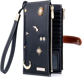 ANDOILT Women's Genuine Leather Wallet RFID Blocking Credit Card Holder Zipper Purse Cell Phone Handbag