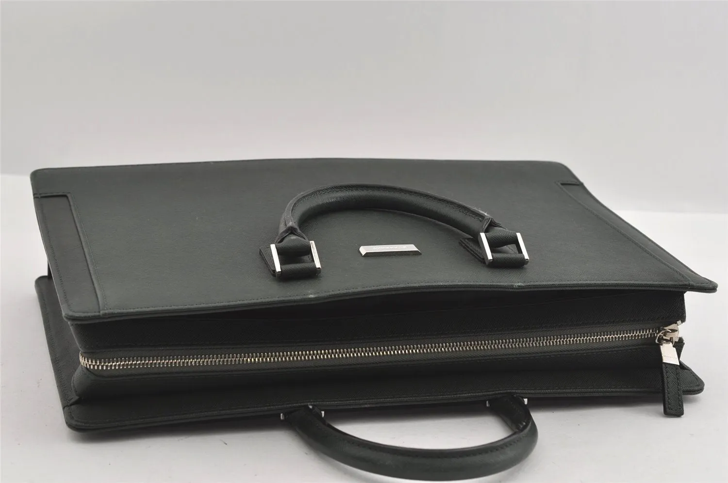 Authentic BURBERRY Vintage Leather Business Briefcase Hand Bag Green 0160I
