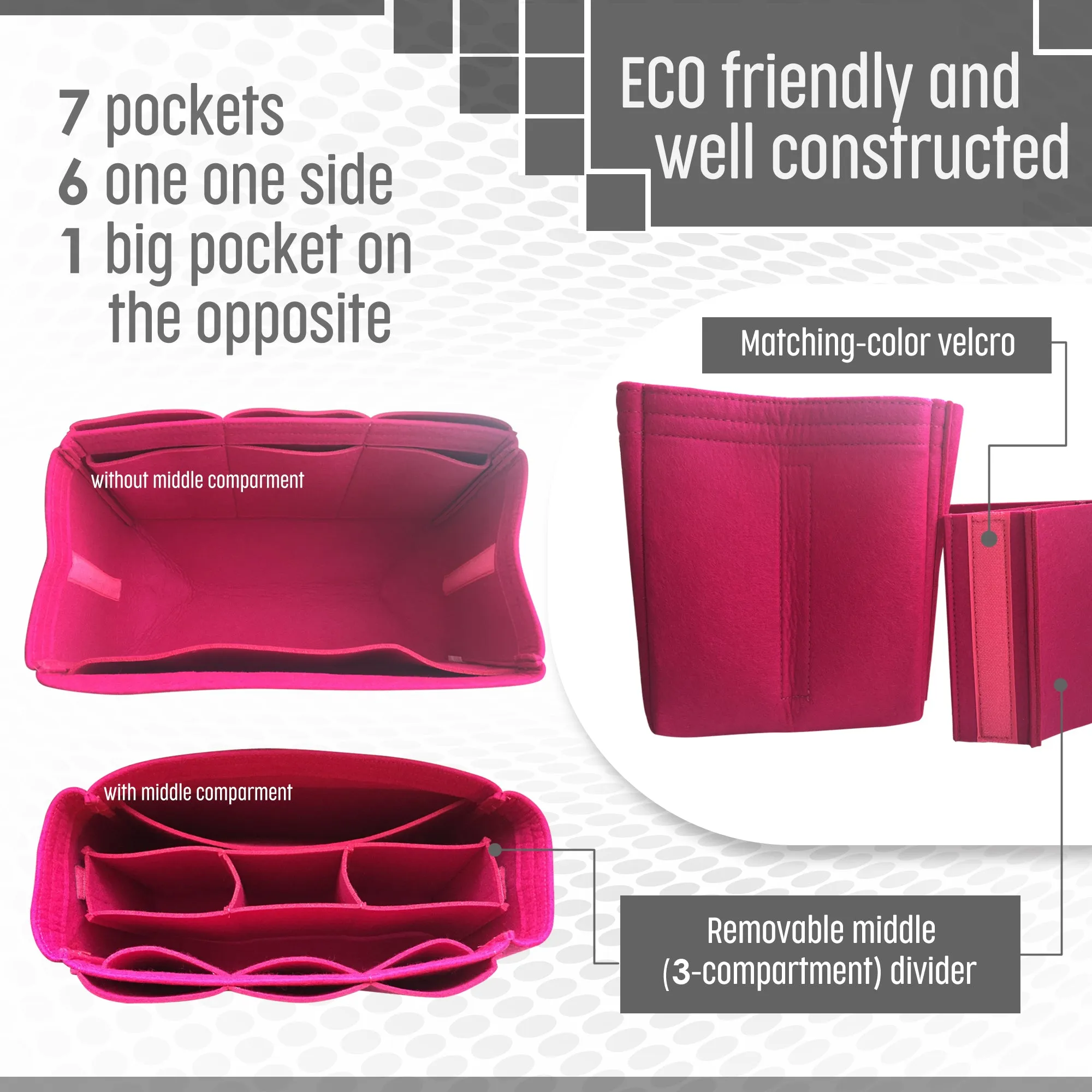 BACK IN! AlgorithmBags® LV Neverfull GM Purse Organizer, Pivoine Peony Fuchsia, for Louis Vuitton, 3mm Felt