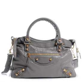 BALENCIAGA AGNEAU LAMBSKIN LEATHER GIANT 12 CITY TOWN GRIS PYRITE BAG