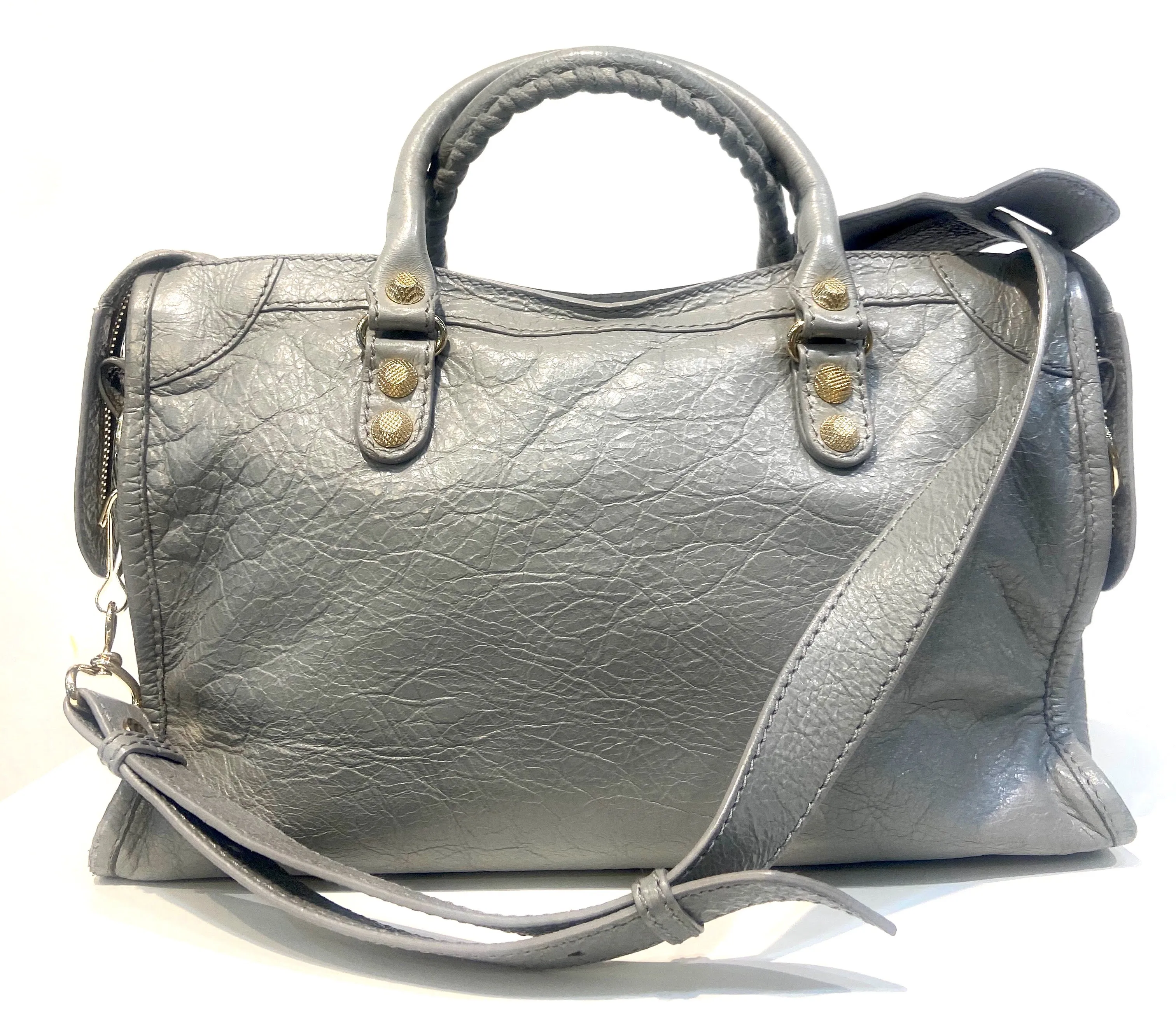 BALENCIAGA AGNEAU LAMBSKIN LEATHER GIANT 12 CITY TOWN GRIS PYRITE BAG
