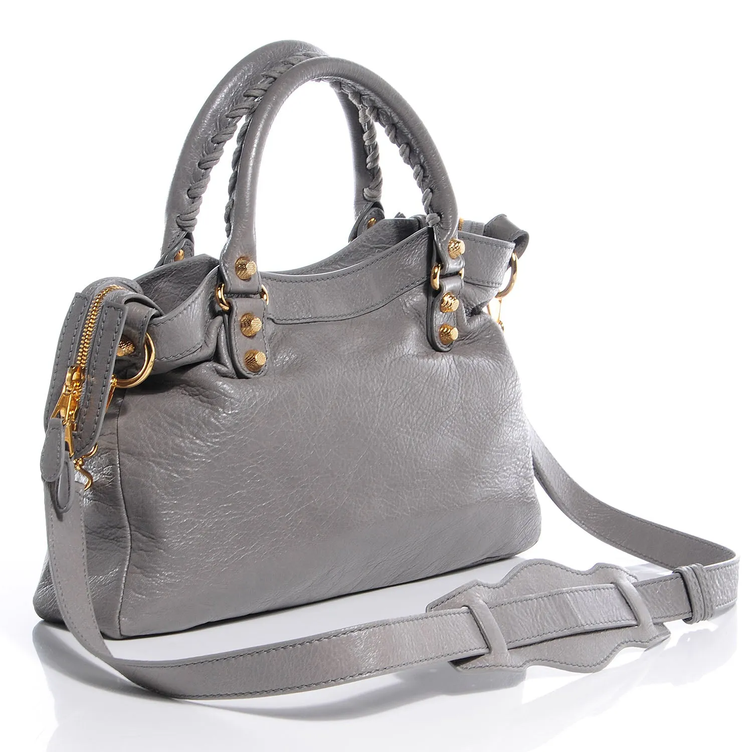 BALENCIAGA AGNEAU LAMBSKIN LEATHER GIANT 12 CITY TOWN GRIS PYRITE BAG
