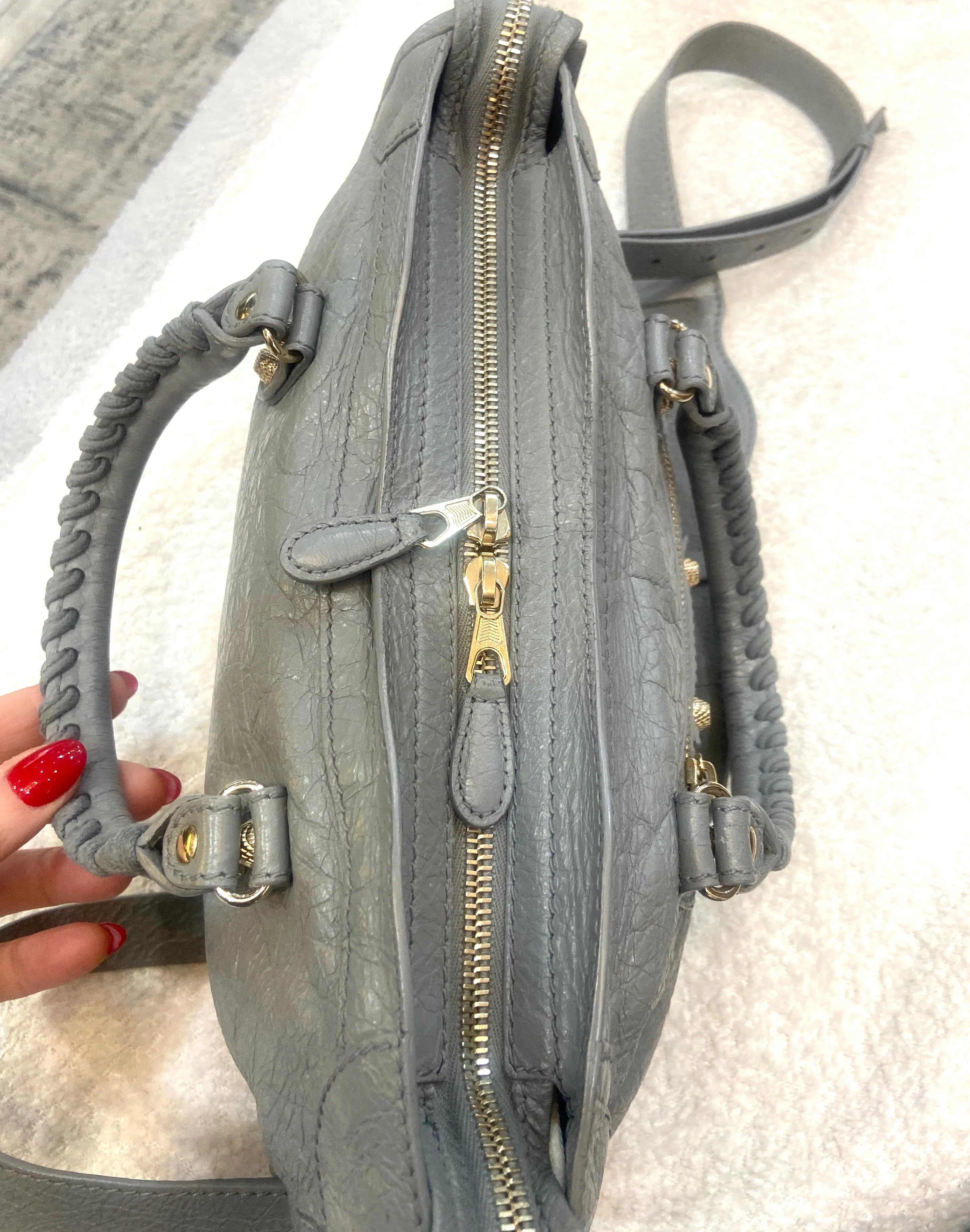 BALENCIAGA AGNEAU LAMBSKIN LEATHER GIANT 12 CITY TOWN GRIS PYRITE BAG