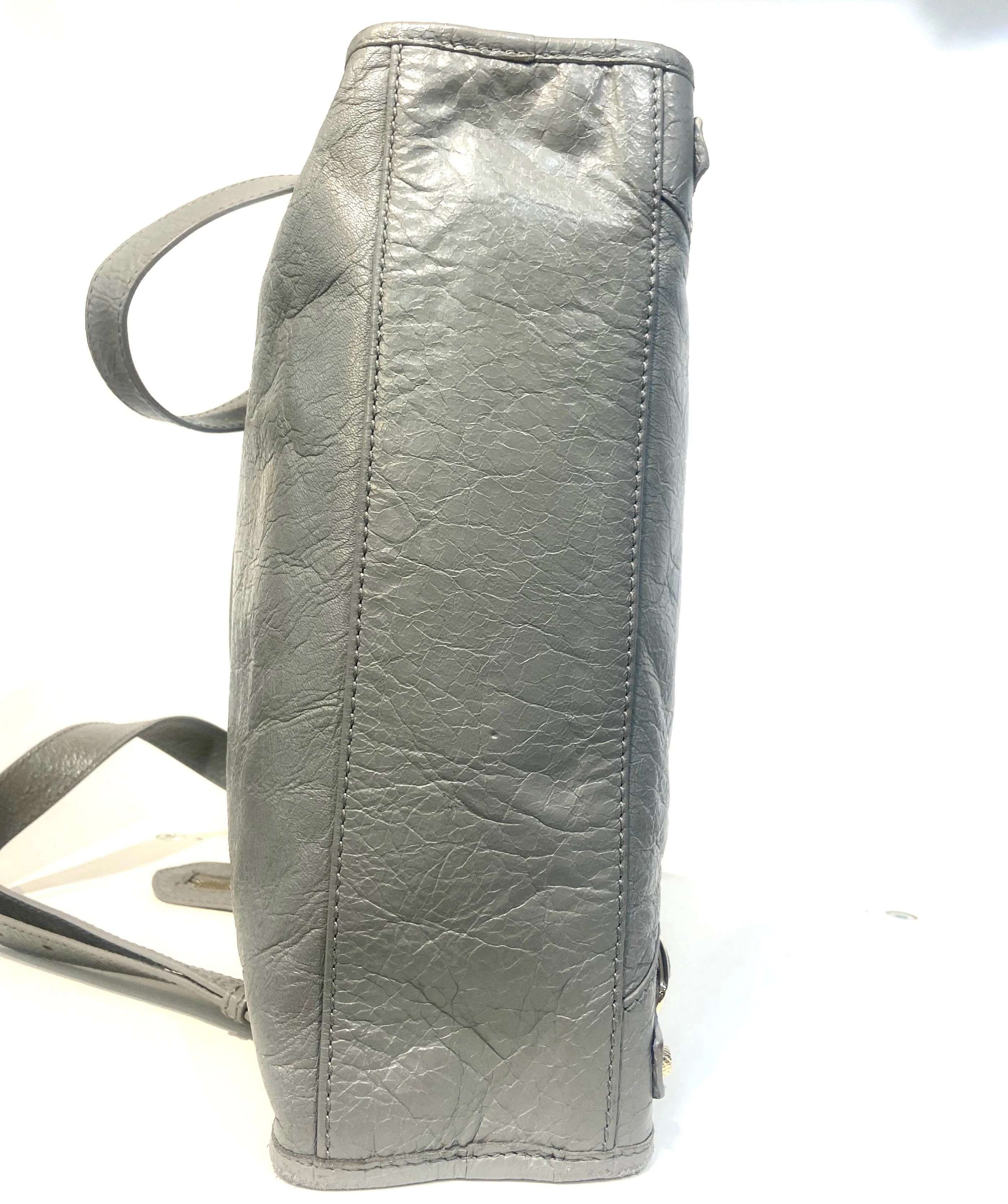 BALENCIAGA AGNEAU LAMBSKIN LEATHER GIANT 12 CITY TOWN GRIS PYRITE BAG