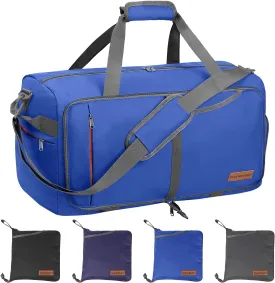CANWAY 65L Travel Duffel Bag, [New Version] Foldable Large Duffle Bag with Shoes Compartment | Weekender Bag for Men & Women, Waterproof & Tear Resistant-Blue