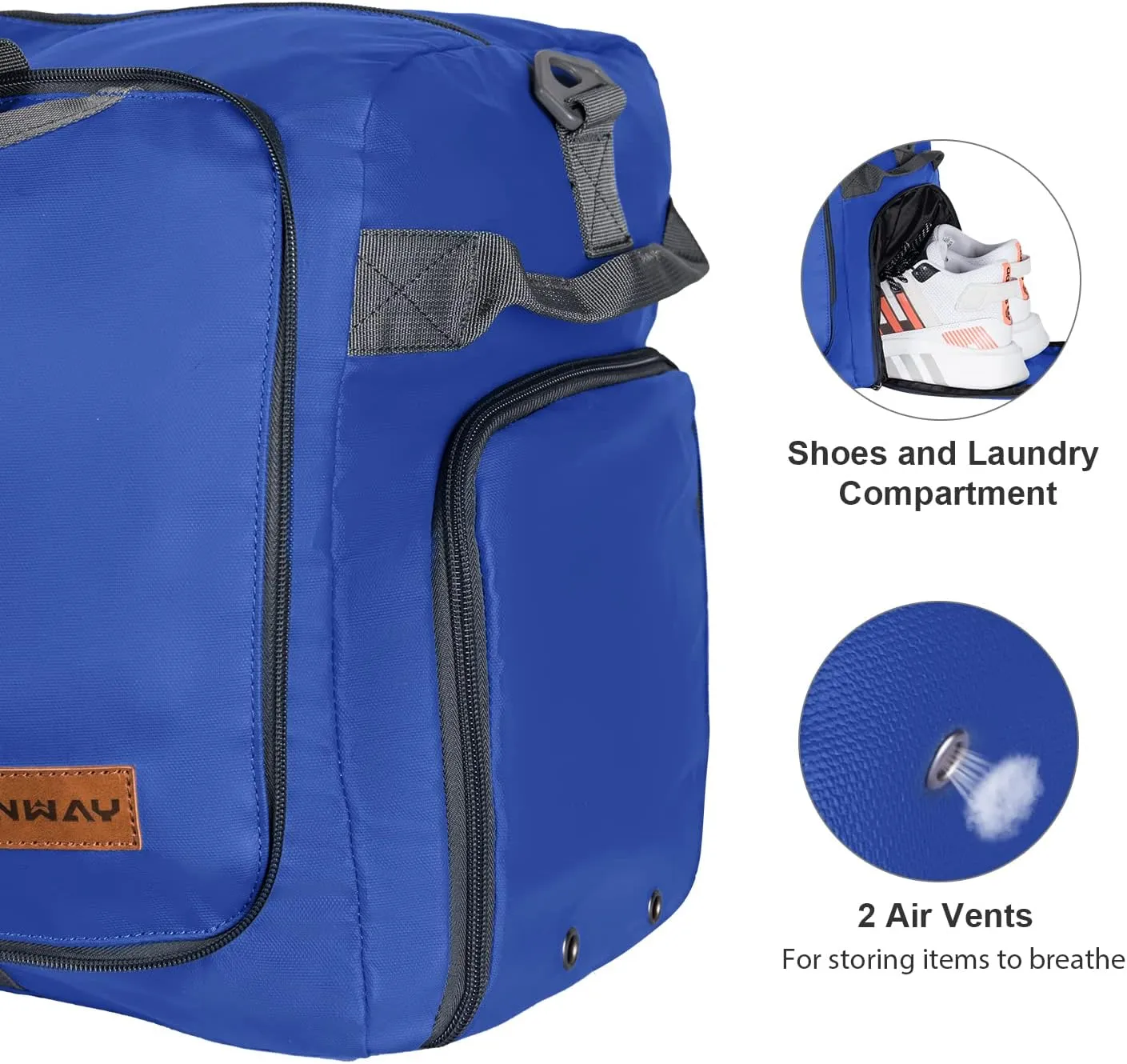 CANWAY 65L Travel Duffel Bag, [New Version] Foldable Large Duffle Bag with Shoes Compartment | Weekender Bag for Men & Women, Waterproof & Tear Resistant-Blue