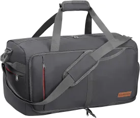 CANWAY 65L Travel Duffel Bag, [New Version] Foldable Large Duffle Bag with Shoes Compartment | Weekender Bag for Men & Women, Waterproof & Tear Resistant-Grey