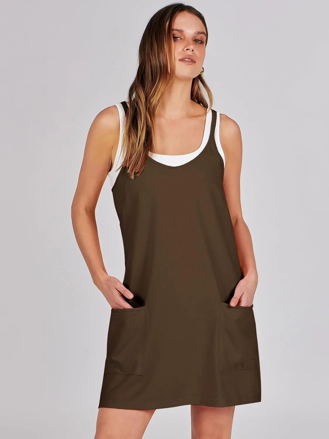 Caracilia Womens Summer Mini Dress 2025 Casual Sleeveless Built in Shapewear Sundress Trendy Short Tennis Athletic Outfits