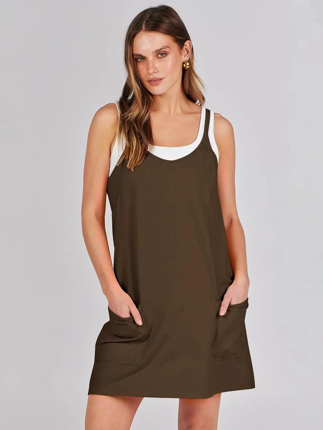 Caracilia Womens Summer Mini Dress 2025 Casual Sleeveless Built in Shapewear Sundress Trendy Short Tennis Athletic Outfits