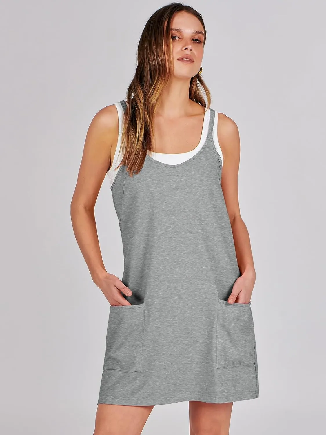 Caracilia Womens Summer Mini Dress 2025 Casual Sleeveless Built in Shapewear Sundress Trendy Short Tennis Athletic Outfits