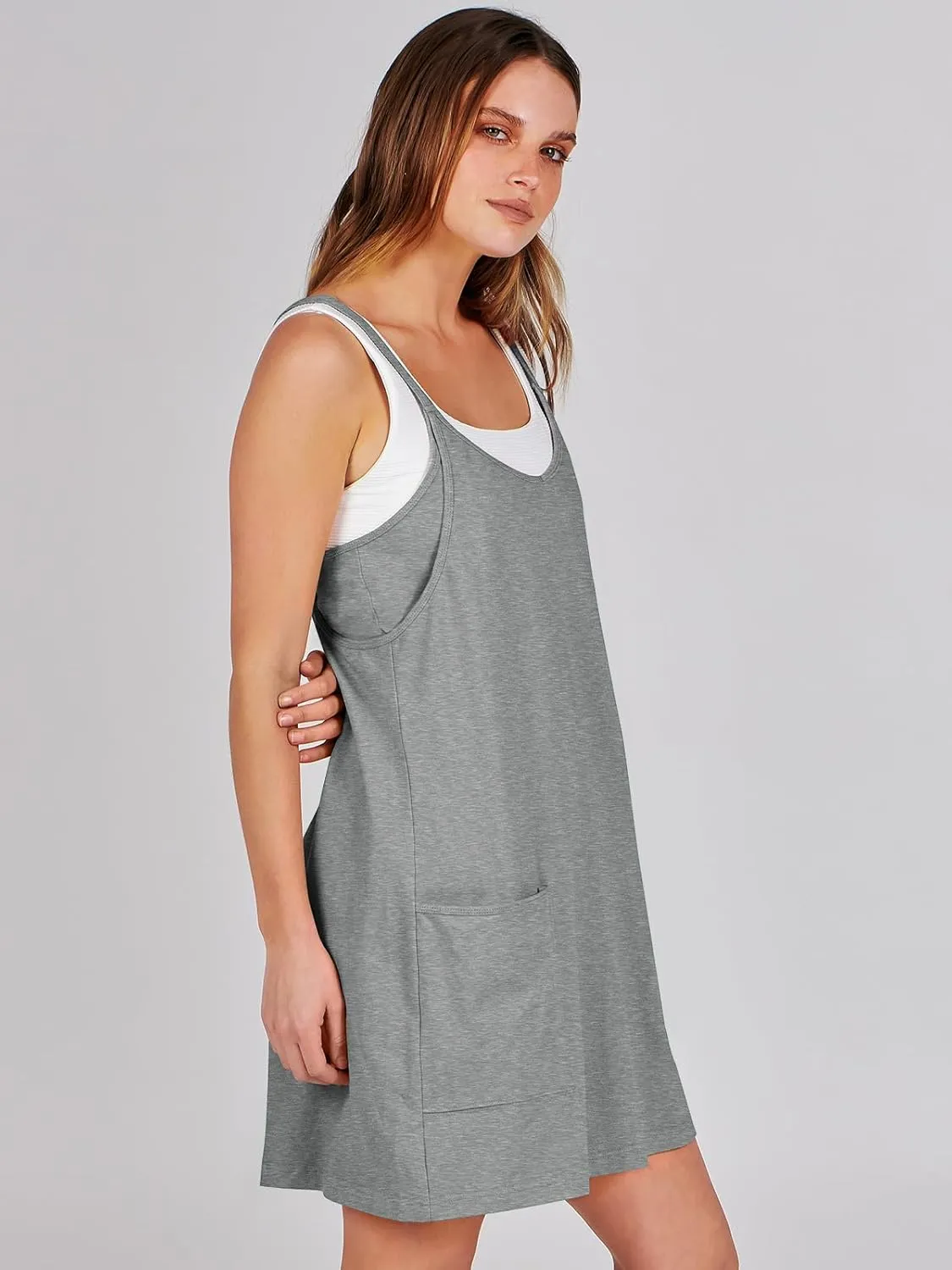 Caracilia Womens Summer Mini Dress 2025 Casual Sleeveless Built in Shapewear Sundress Trendy Short Tennis Athletic Outfits