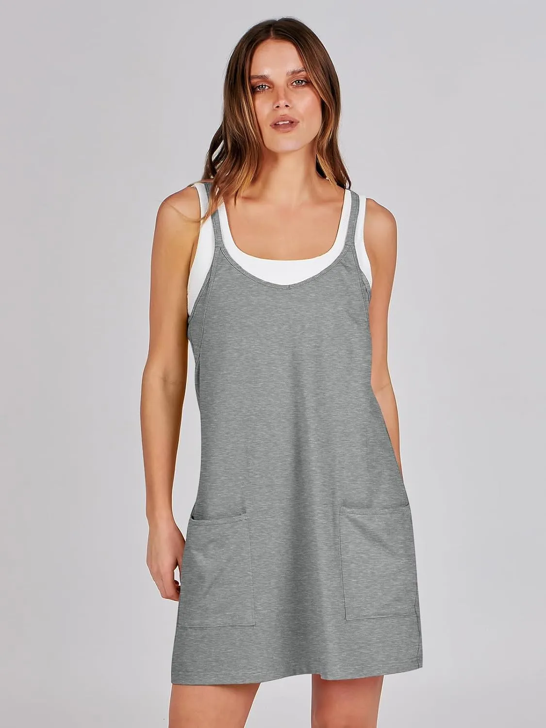 Caracilia Womens Summer Mini Dress 2025 Casual Sleeveless Built in Shapewear Sundress Trendy Short Tennis Athletic Outfits
