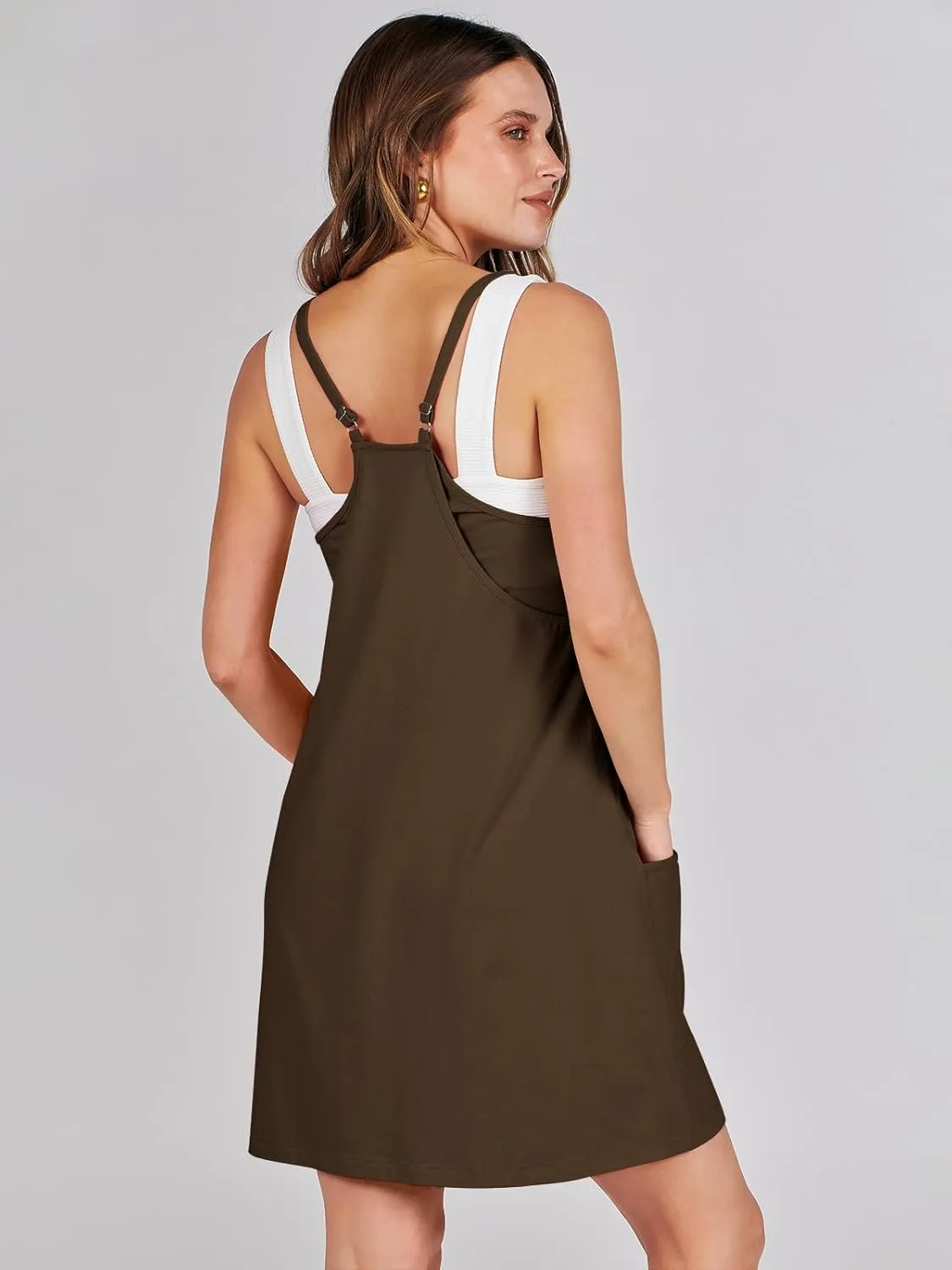 Caracilia Womens Summer Mini Dress 2025 Casual Sleeveless Built in Shapewear Sundress Trendy Short Tennis Athletic Outfits