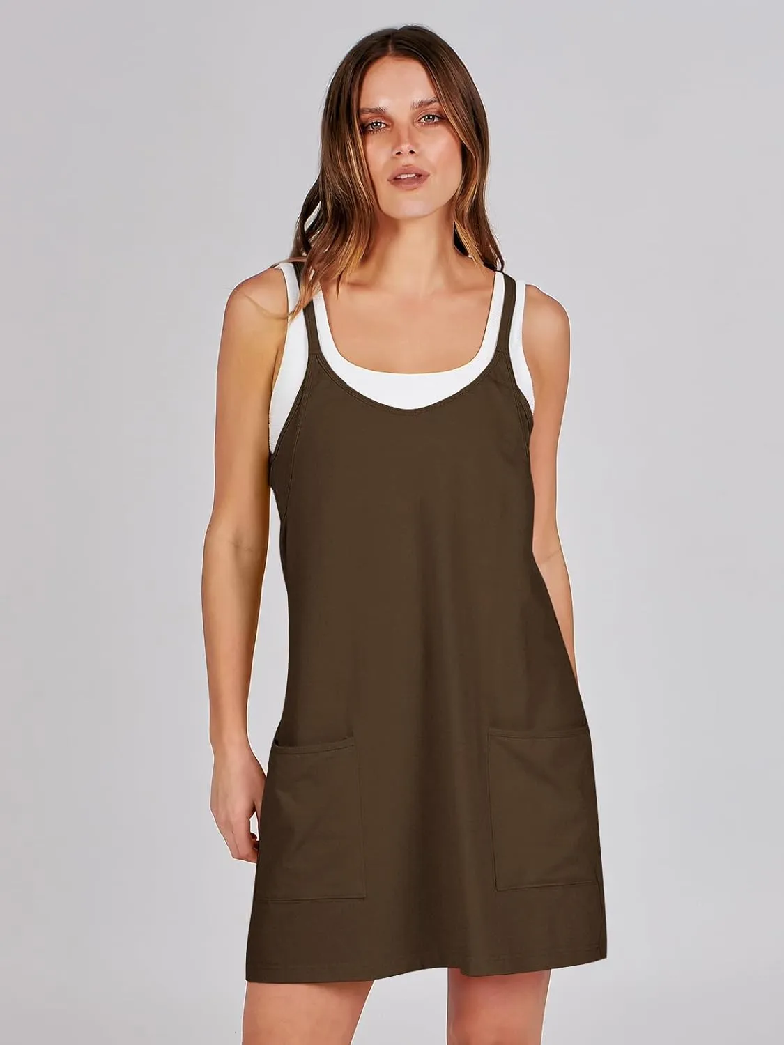Caracilia Womens Summer Mini Dress 2025 Casual Sleeveless Built in Shapewear Sundress Trendy Short Tennis Athletic Outfits