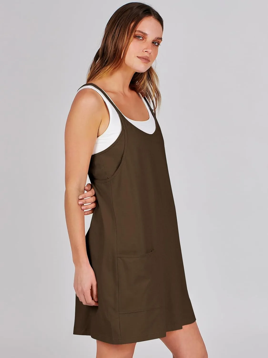 Caracilia Womens Summer Mini Dress 2025 Casual Sleeveless Built in Shapewear Sundress Trendy Short Tennis Athletic Outfits