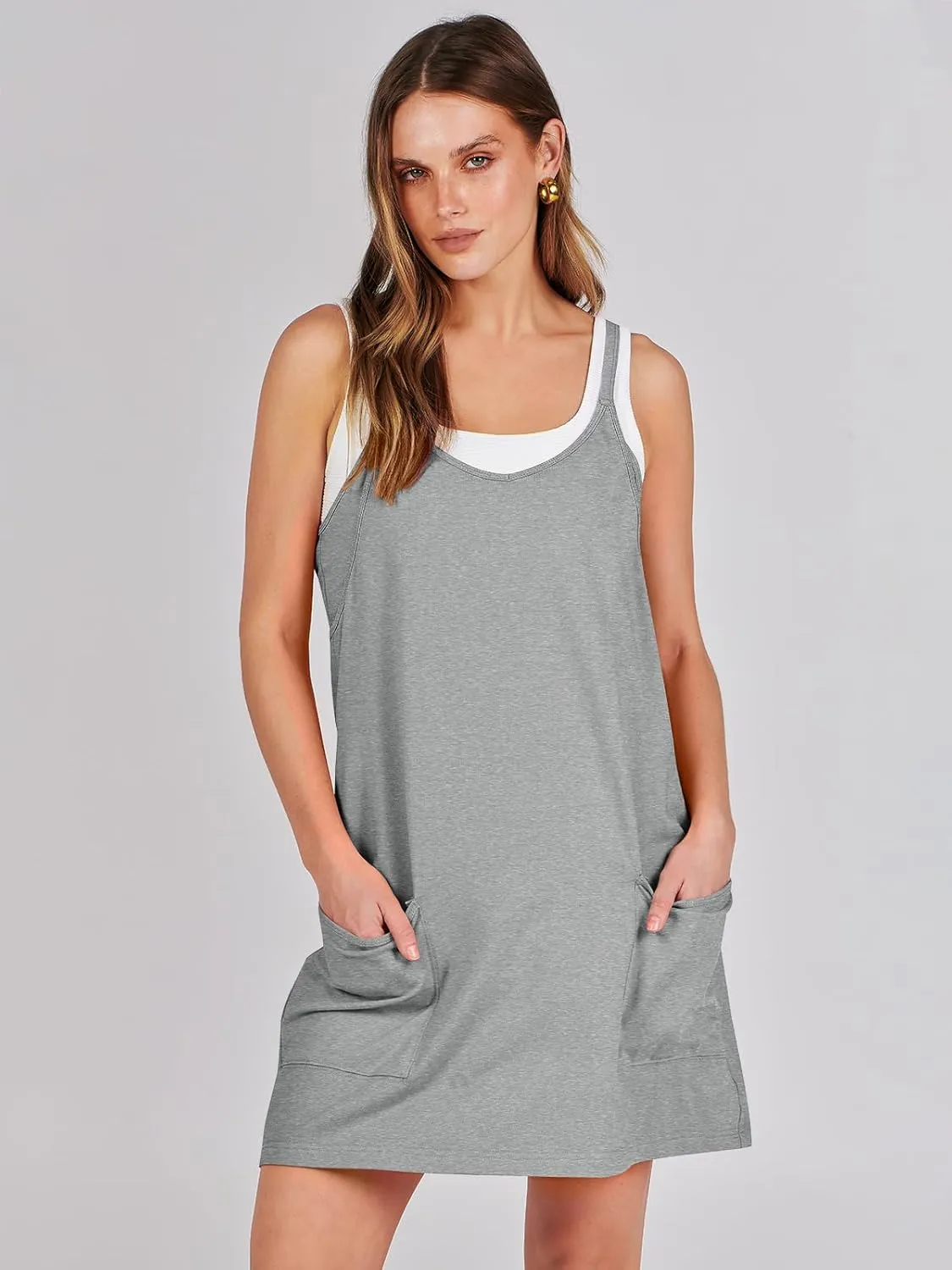 Caracilia Womens Summer Mini Dress 2025 Casual Sleeveless Built in Shapewear Sundress Trendy Short Tennis Athletic Outfits