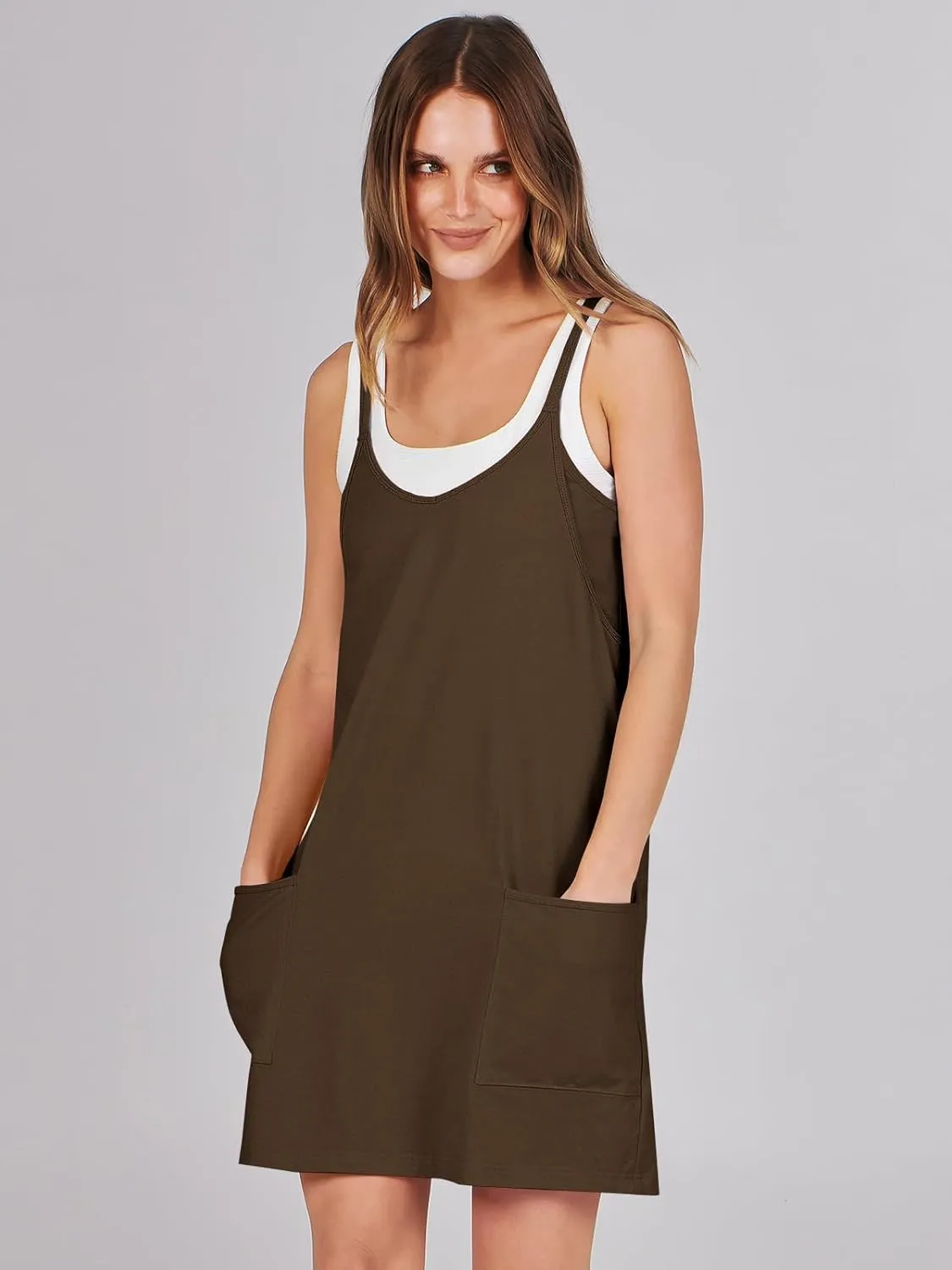Caracilia Womens Summer Mini Dress 2025 Casual Sleeveless Built in Shapewear Sundress Trendy Short Tennis Athletic Outfits