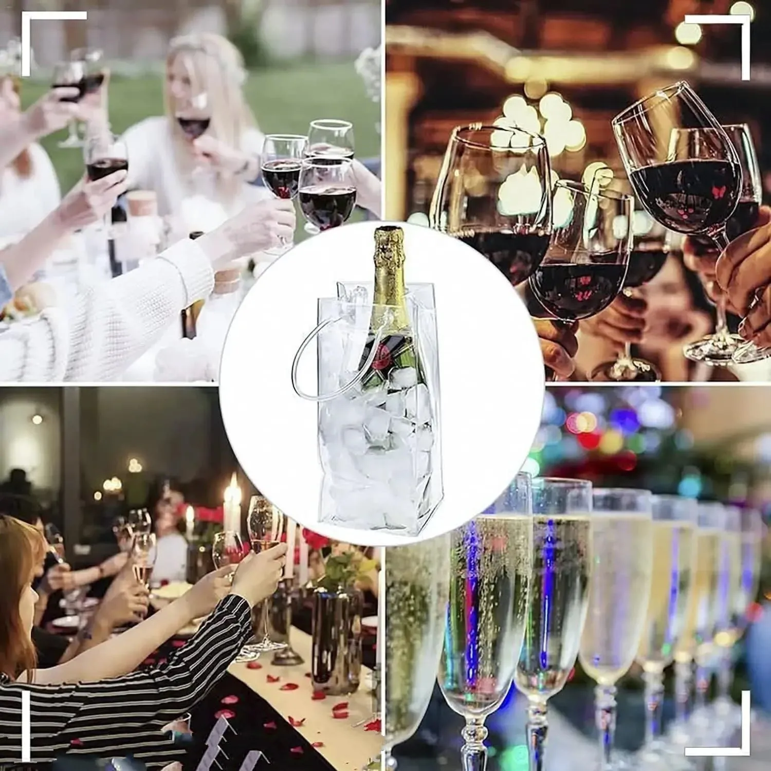 Champagne Bucket Wine Cooler 10 Pack Ice Wine Bag Collapsible Clear PVC Pouch Wine Cooler Bag Wine Chiller Sleeves for Champagne Beer Beverages Drinks Cooler(Transparent 10pcs)
