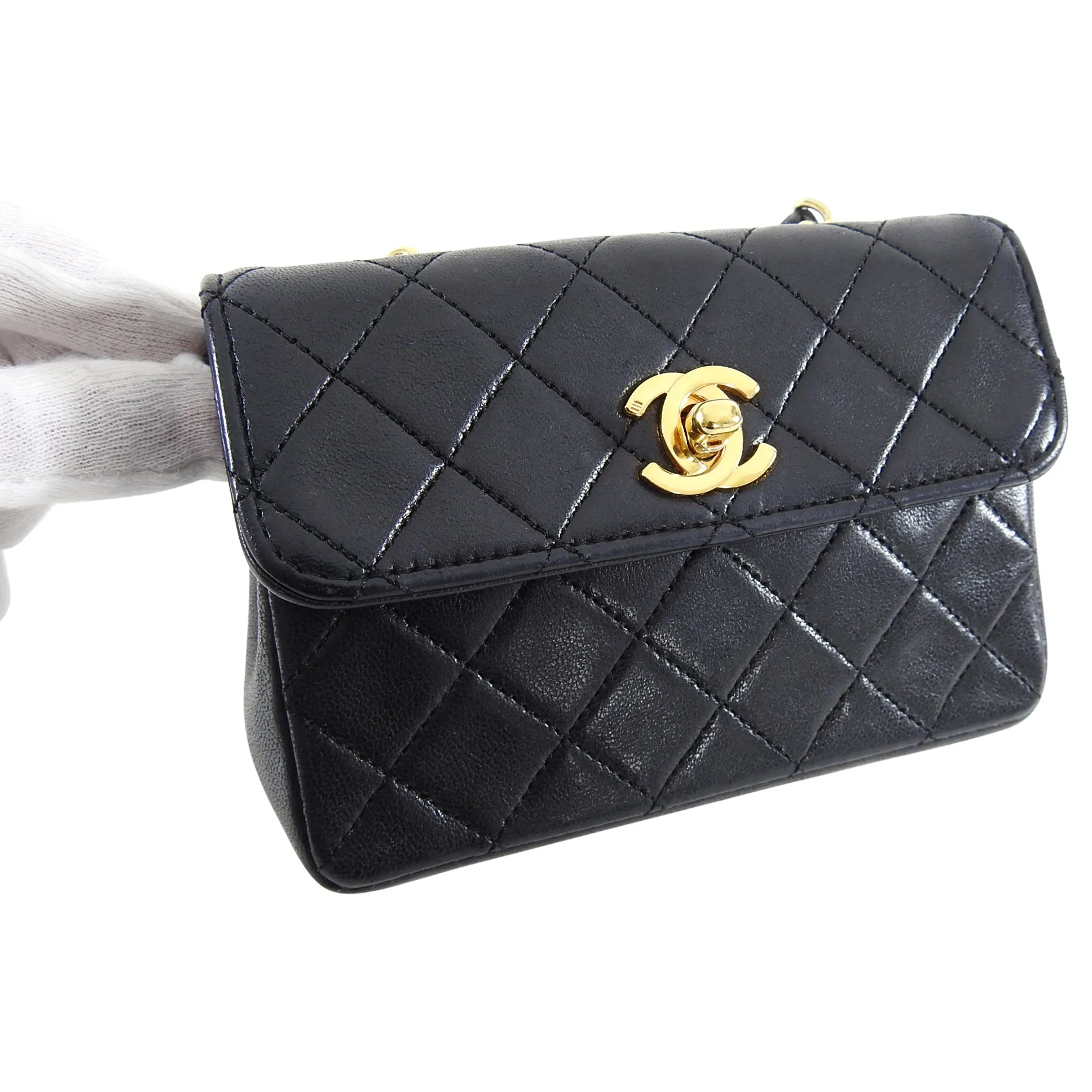Chanel Vintage 1989 Black Lambskin Micro Mini Classic Flap Bag