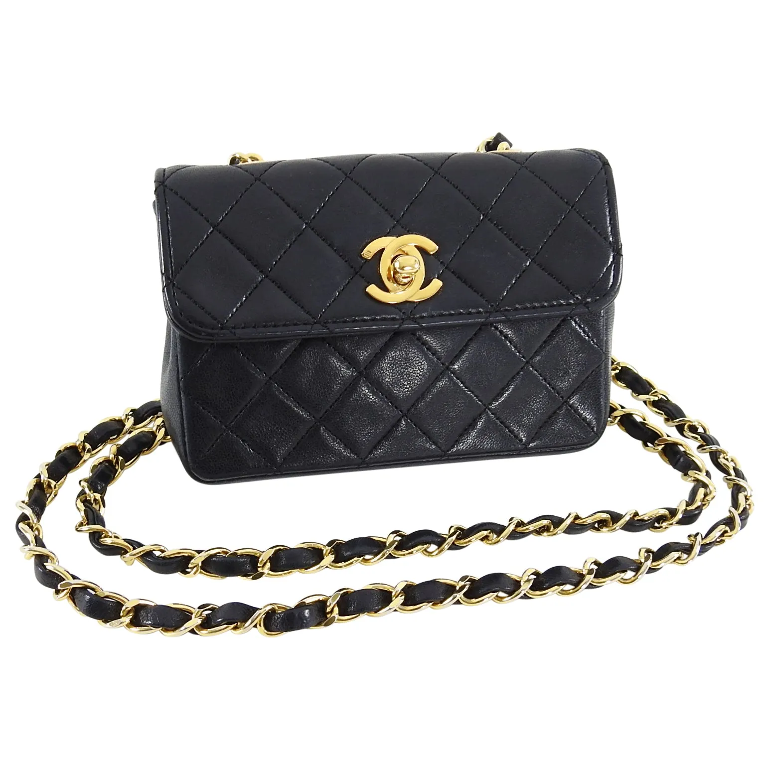 Chanel Vintage 1989 Black Lambskin Micro Mini Classic Flap Bag