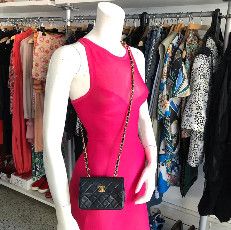 Chanel Vintage 1989 Black Lambskin Micro Mini Classic Flap Bag