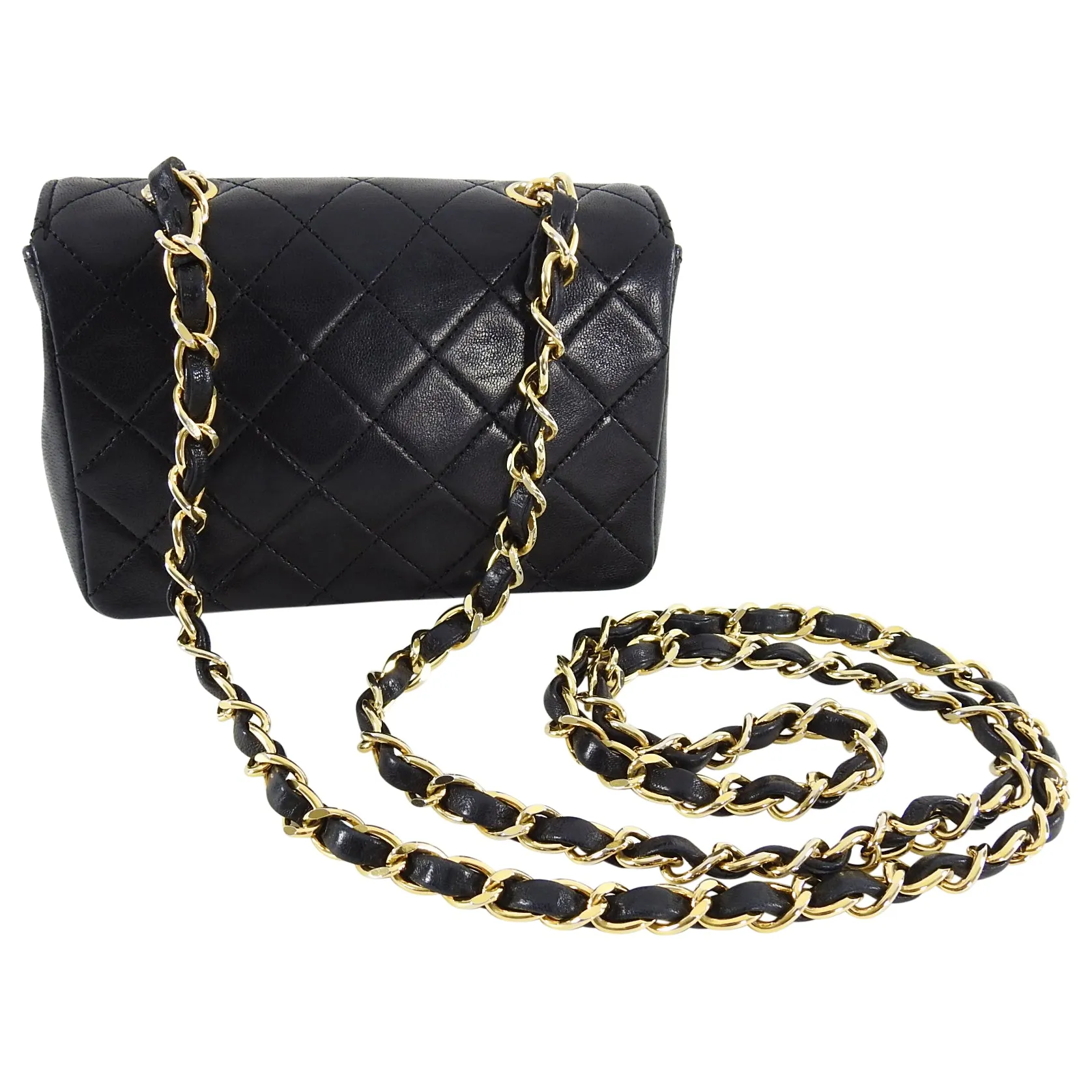 Chanel Vintage 1989 Black Lambskin Micro Mini Classic Flap Bag