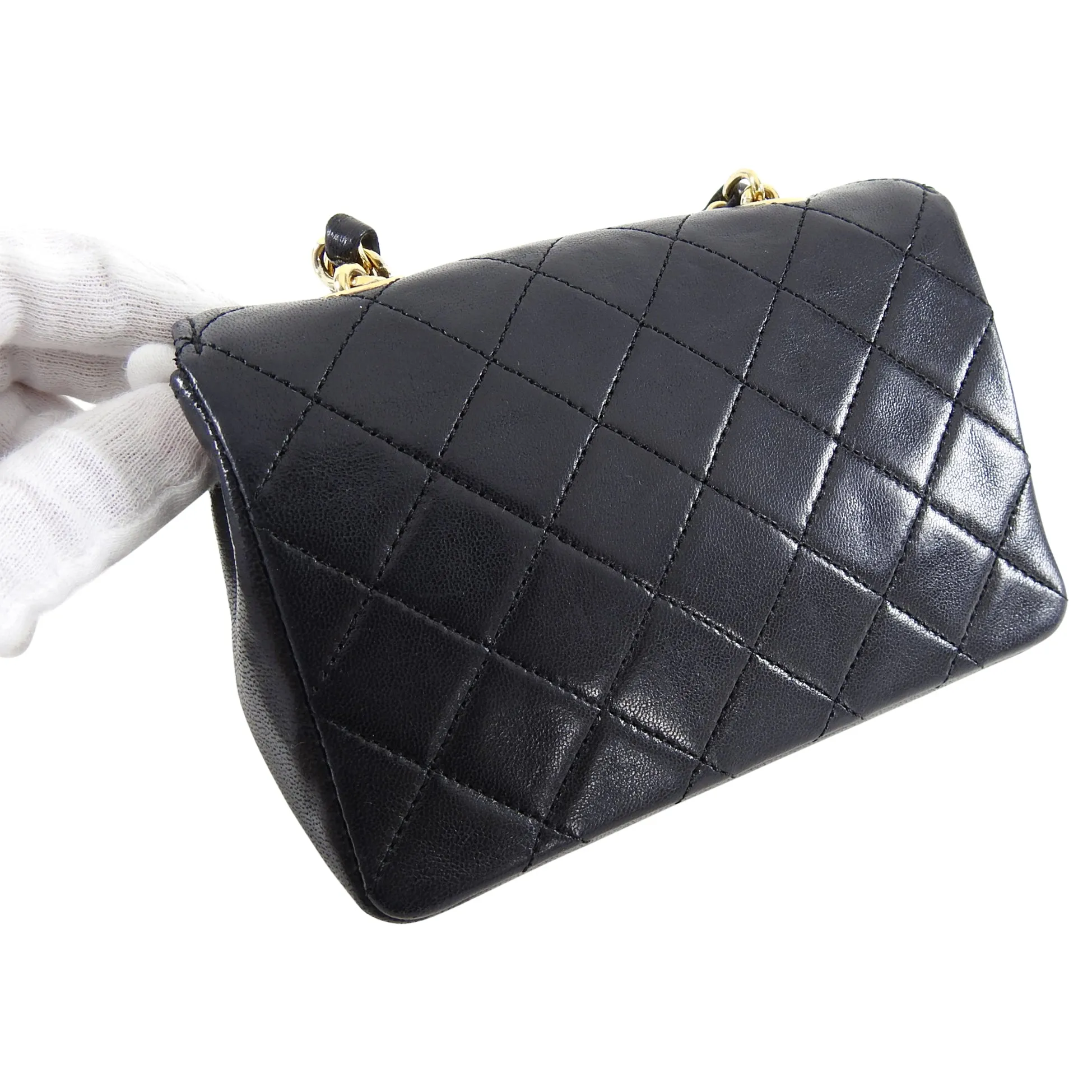Chanel Vintage 1989 Black Lambskin Micro Mini Classic Flap Bag