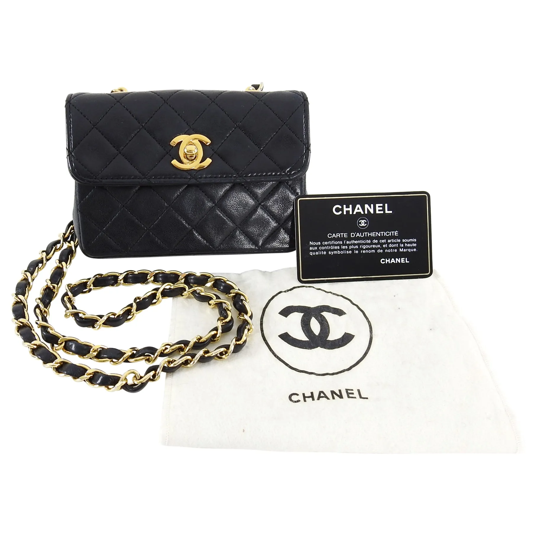 Chanel Vintage 1989 Black Lambskin Micro Mini Classic Flap Bag