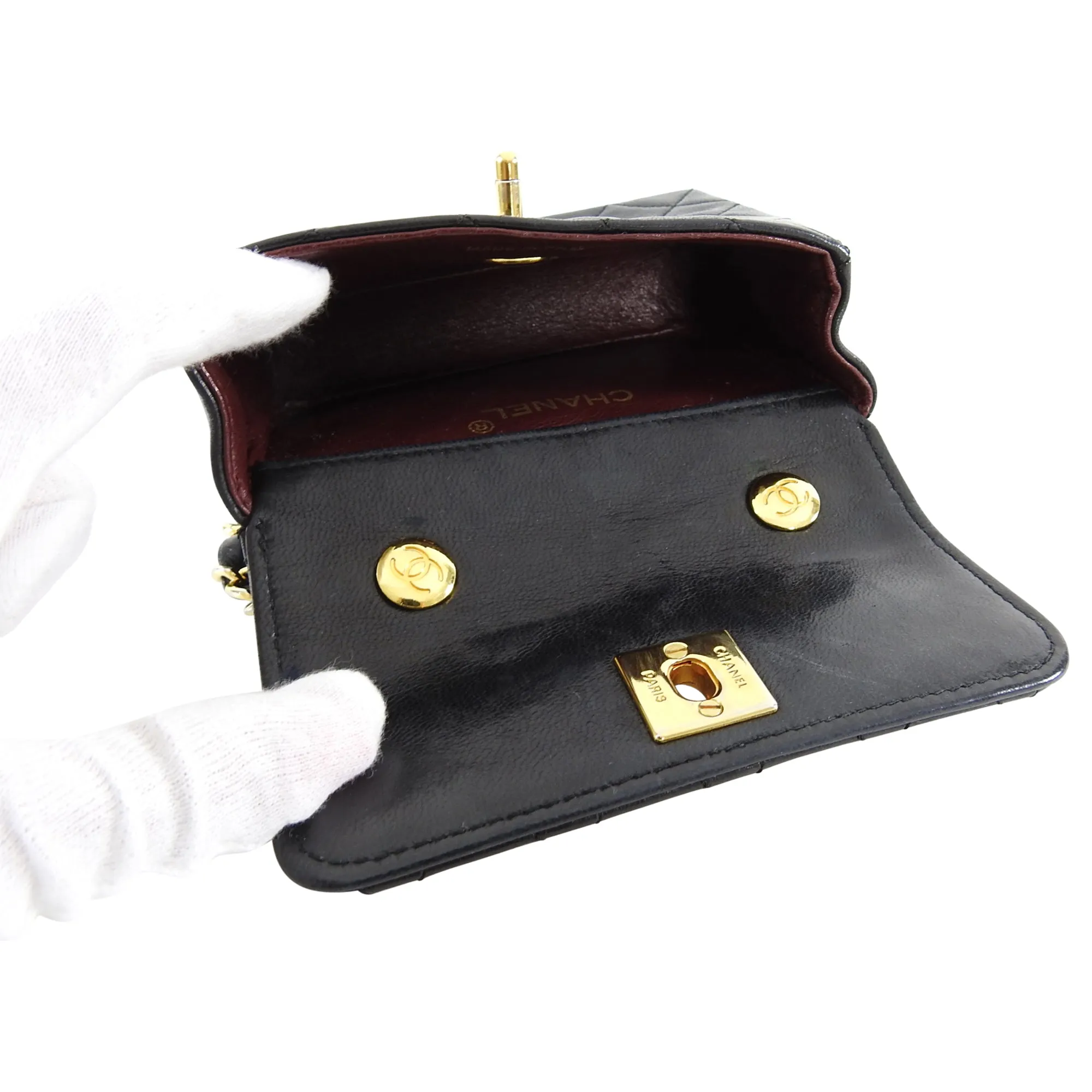 Chanel Vintage 1989 Black Lambskin Micro Mini Classic Flap Bag