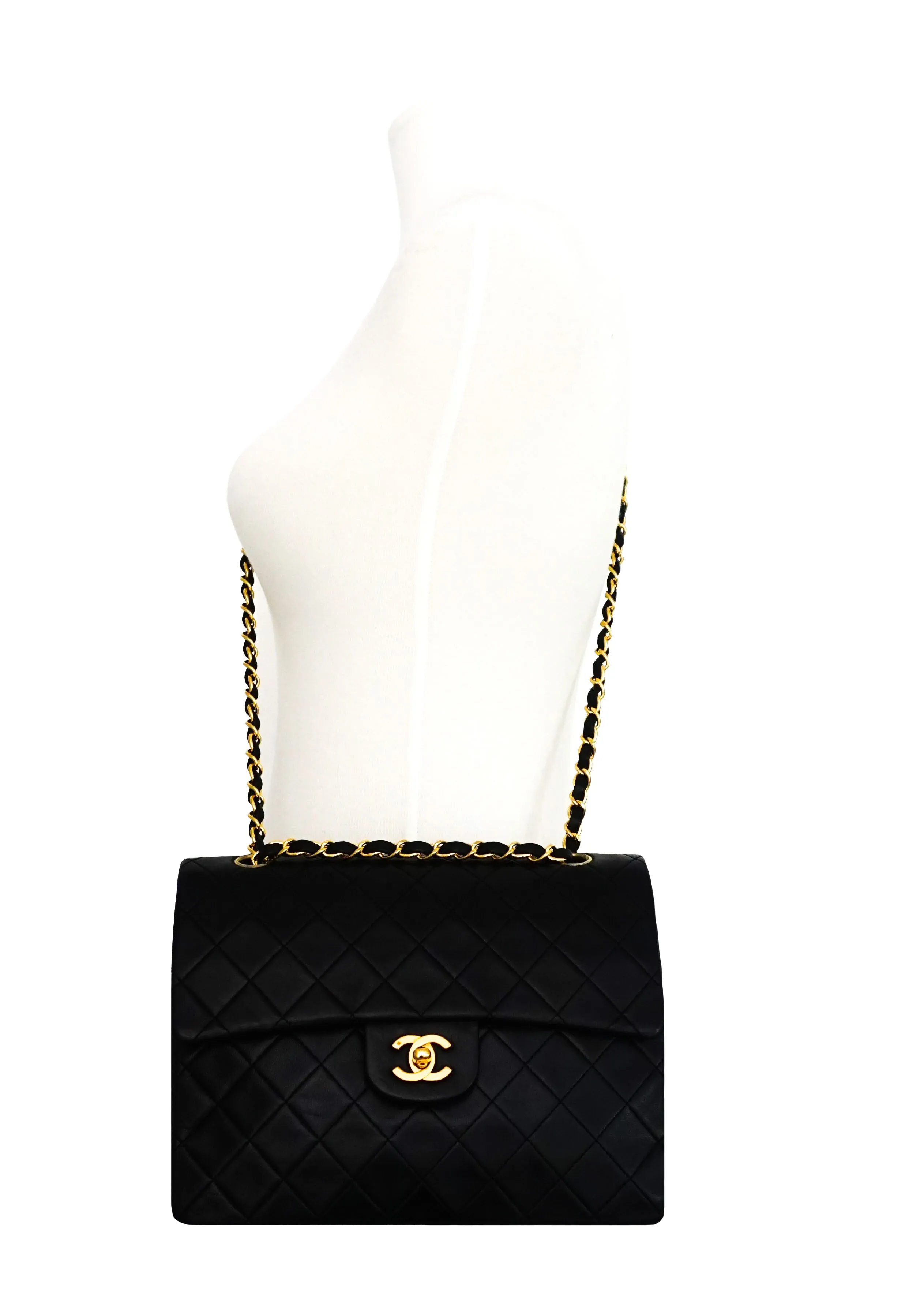 Chanel Vintage Black Lambskin Large Classic 2.55 Flap Bag