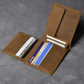 Crazy Horse Leather Short Wallet Small Card Holder Wallet Vintage Short Money Purse ESS88