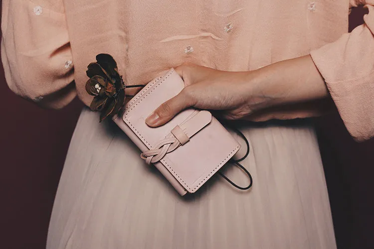 Cute Womens Pink Leather Wallet Purse Small Triple Wallets for Women