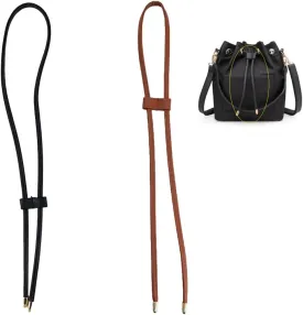 DraCra 2 Pack Bucket Backpack Drawstring Replacement Detachable Leather Strap Cord Pull String for Vintage Petit Noe NM BB GM Bag Crocheted Purse Brown   Black