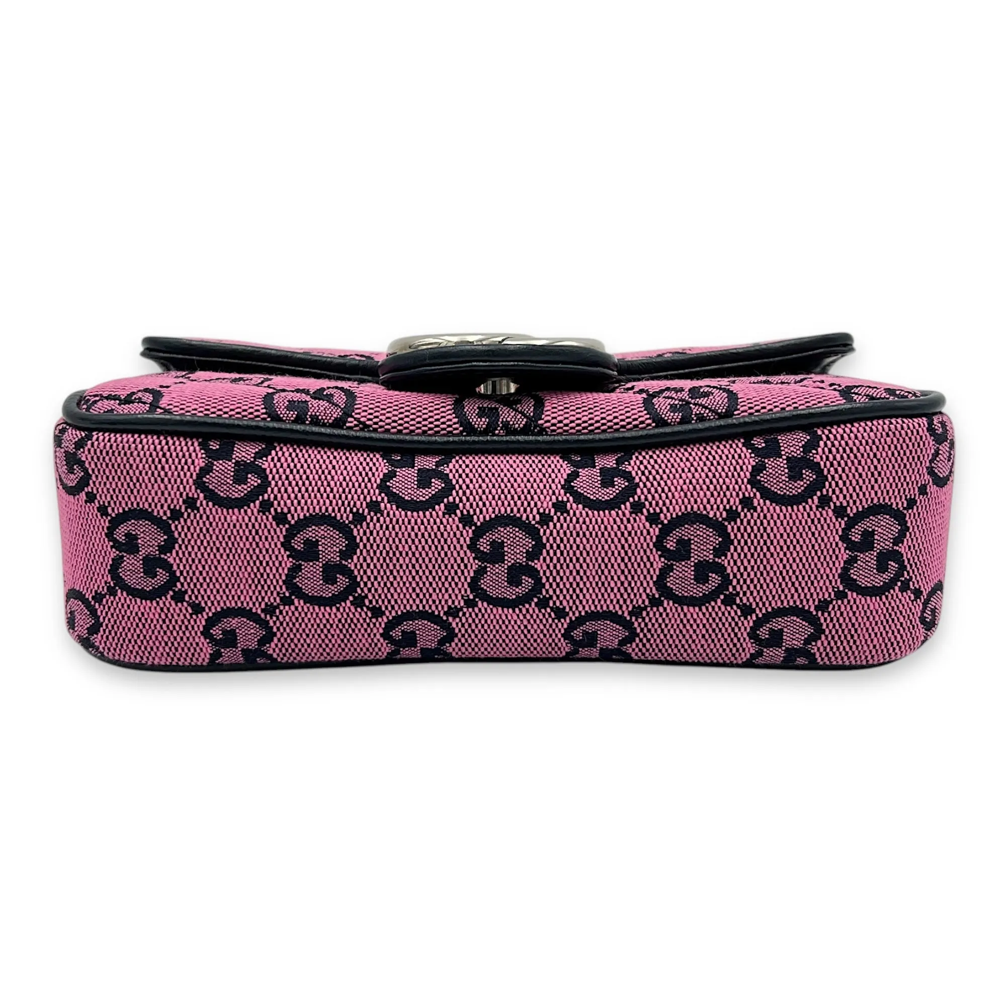GG Marmont Super Mini Pink Crossbody Bag in Canvas, Silver hardware