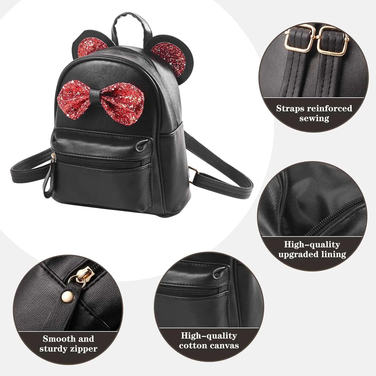 Girls Mini Leather Backpack Sequin bow Mouse Ears cute backpack small backpack gifts for teenage girls