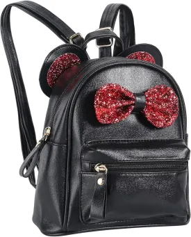Girls Mini Leather Backpack Sequin bow Mouse Ears cute backpack small backpack gifts for teenage girls