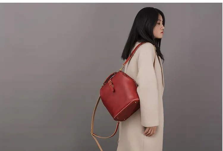 Handmade Womens Coffee Leather Doctor Backpack Purse Shoulder Doctor Handbag for Women