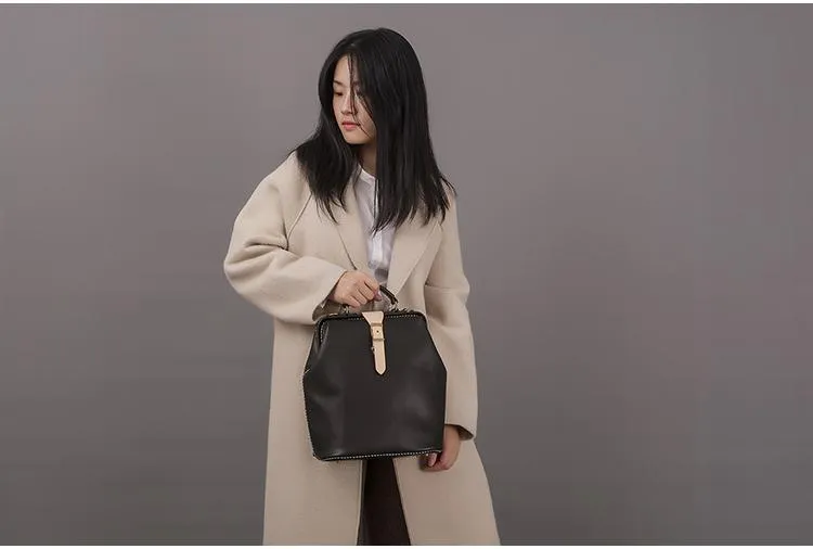 Handmade Womens Coffee Leather Doctor Backpack Purse Shoulder Doctor Handbag for Women