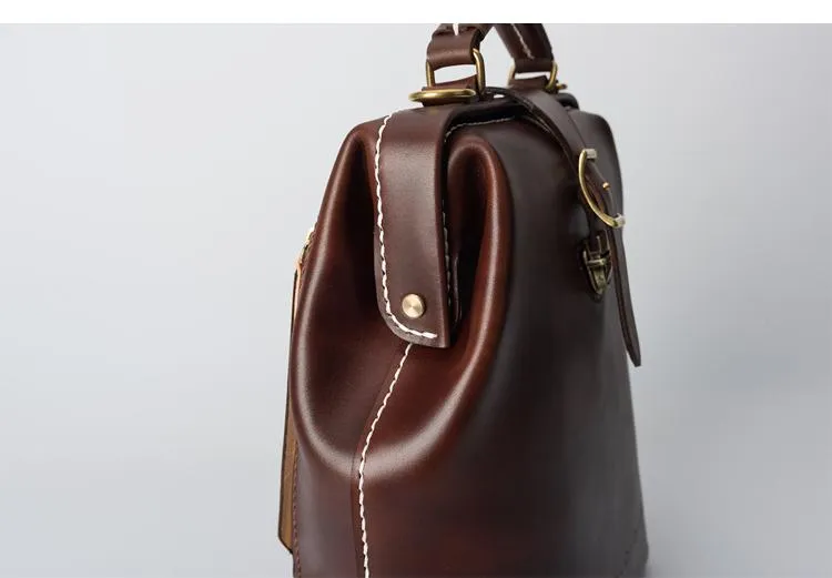 Handmade Womens Coffee Leather Doctor Backpack Purse Shoulder Doctor Handbag for Women