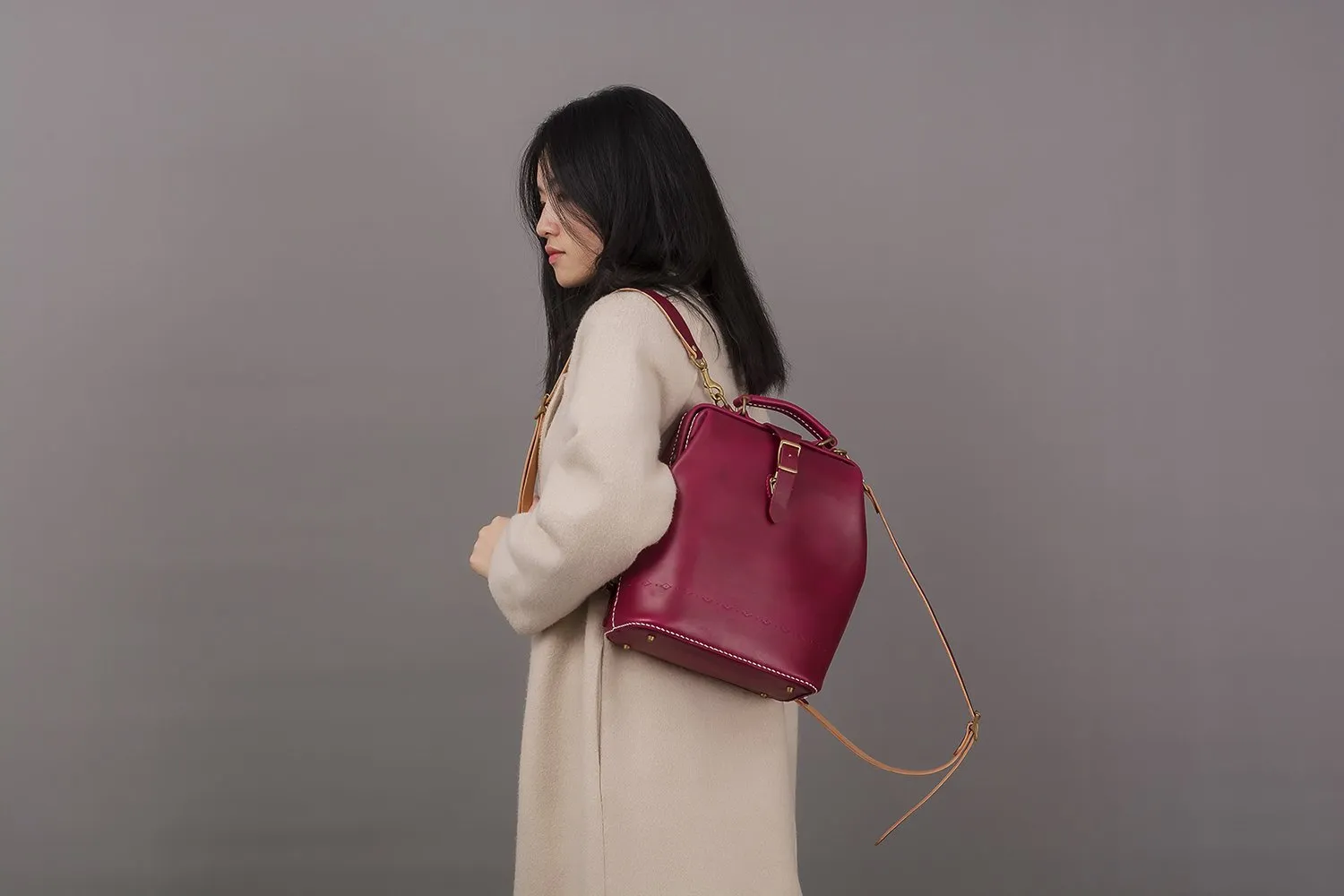 Handmade Womens Coffee Leather Doctor Backpack Purse Shoulder Doctor Handbag for Women