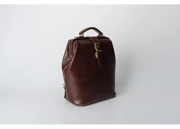 Handmade Womens Coffee Leather Doctor Backpack Purse Shoulder Doctor Handbag for Women