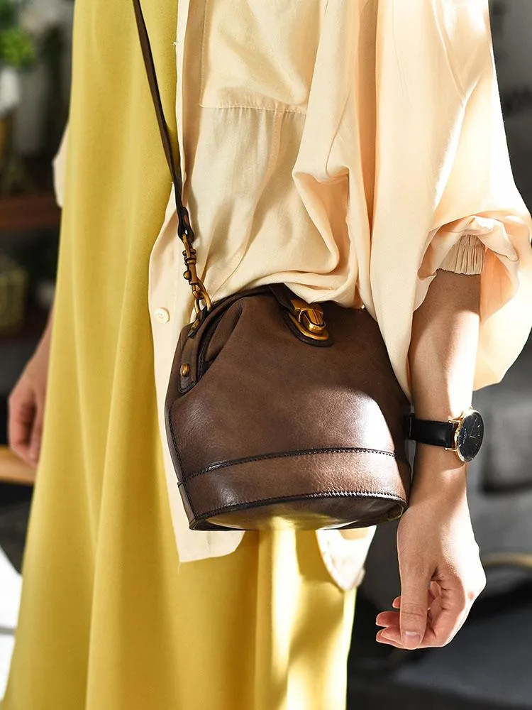 Handmade Womens Green Leather Doctor Bucket Shoulder Purses Green Doctor Crossbody Purse for Women