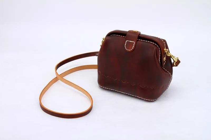 Handmade Womens Red Leather Small doctor Purse shoulder doctor bags for women