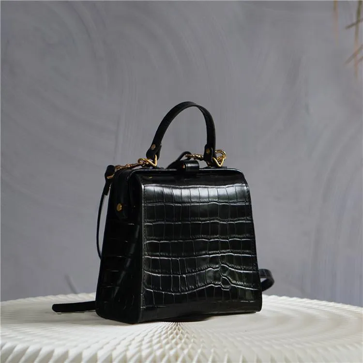 Handmade Womens Stylish Square Red Leather Doctor Handbag Side Purse Doctor Purse for Women