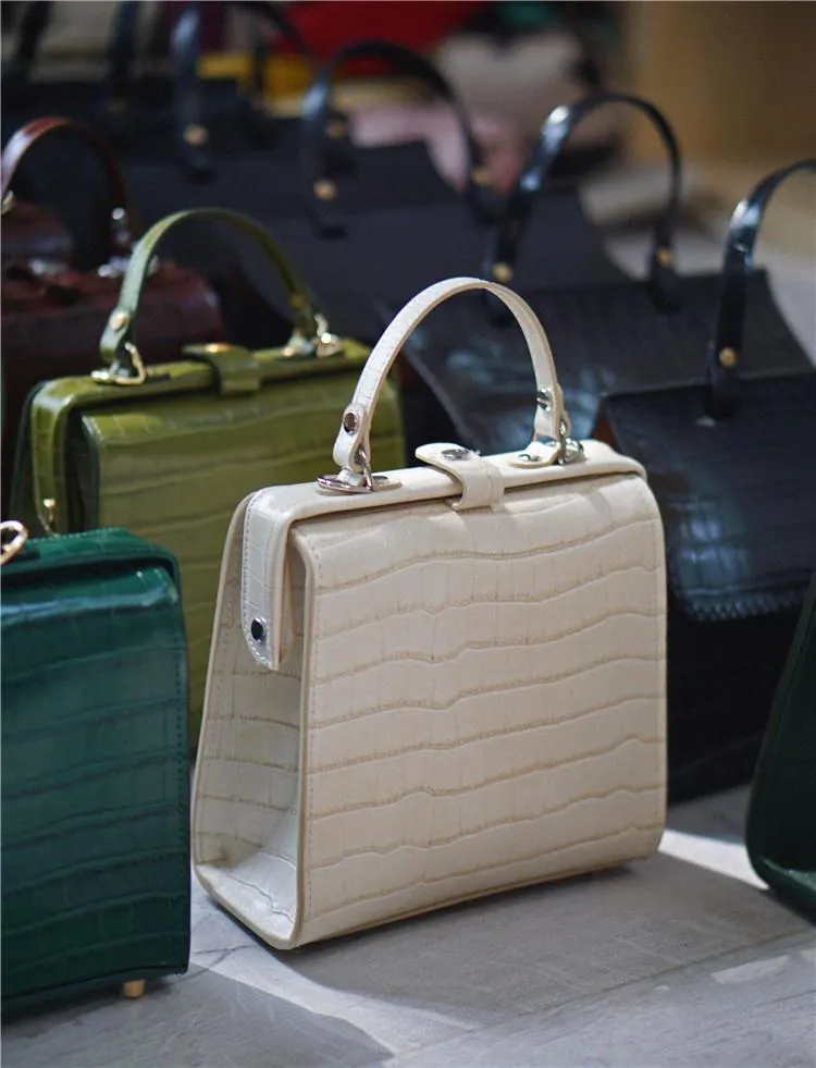 Handmade Womens Stylish Square Red Leather Doctor Handbag Side Purse Doctor Purse for Women