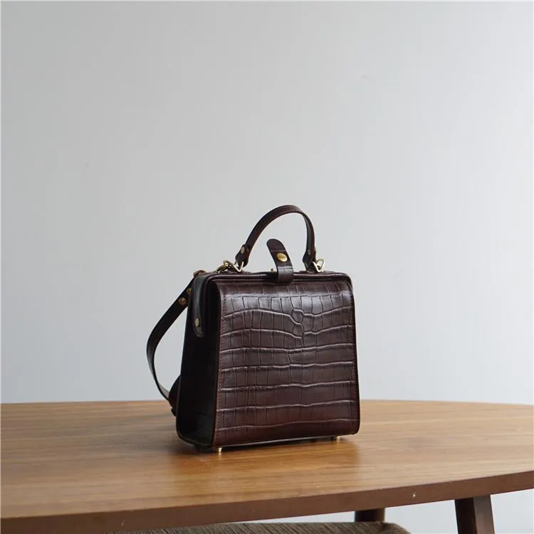 Handmade Womens Stylish Square Red Leather Doctor Handbag Side Purse Doctor Purse for Women