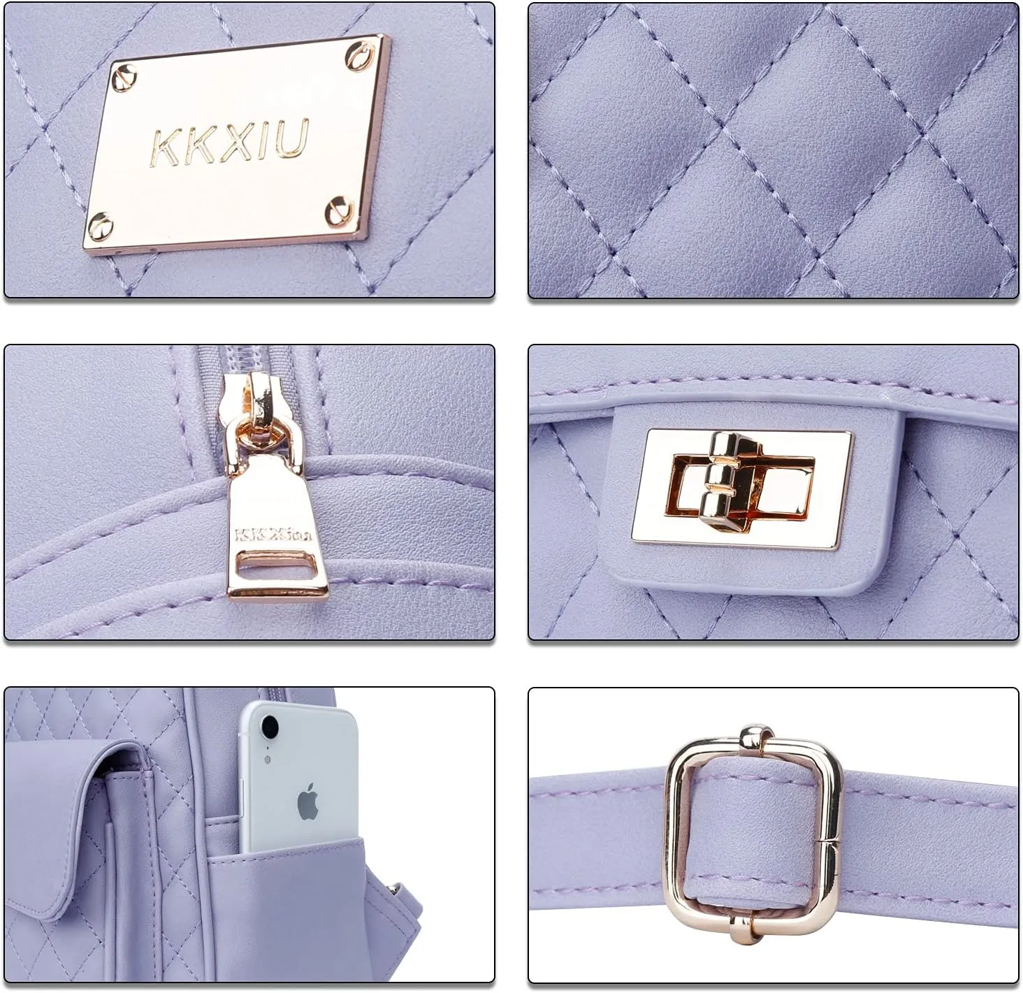 KKXIU Teen Girls Fashion 9"*11"Small Backpack Purse for Women and Ladies Quilted Synthetic Leather Mini Bookbag (a-purple)