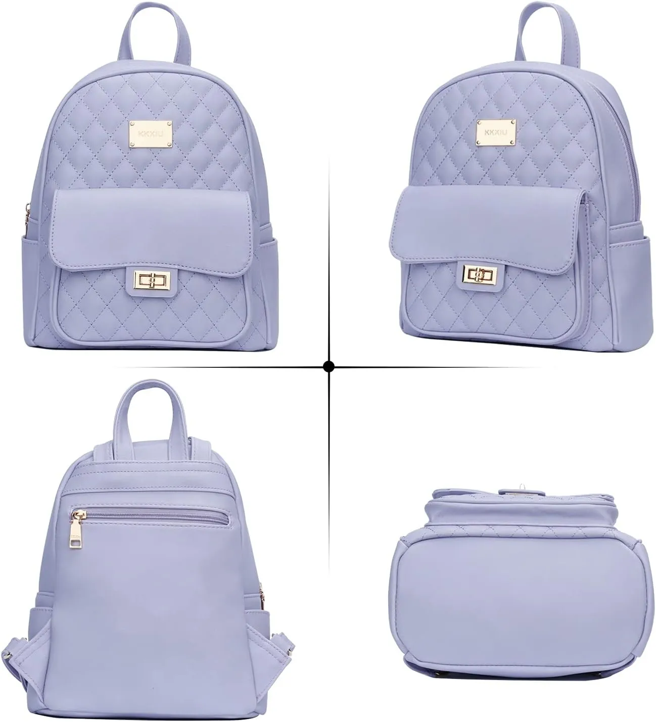 KKXIU Teen Girls Fashion 9"*11"Small Backpack Purse for Women and Ladies Quilted Synthetic Leather Mini Bookbag (a-purple)