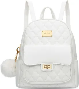 KKXIU Teen Girls Fashion 9"*11"Small Backpack Purse for Women and Ladies Quilted Synthetic Leather Mini Bookbag (a-white)