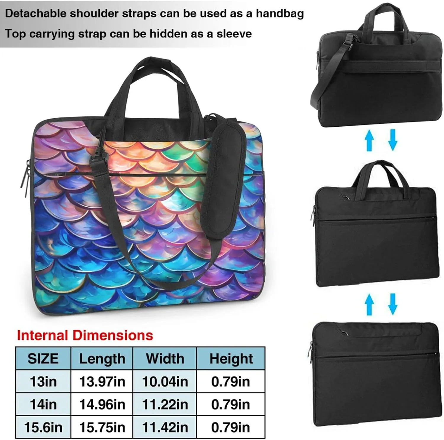 Laptop Case Bag Fantasy Mermaid Scales Colorful Briefcase Messenger Notebook Carrying Bag Case Sleeve For Women Men
